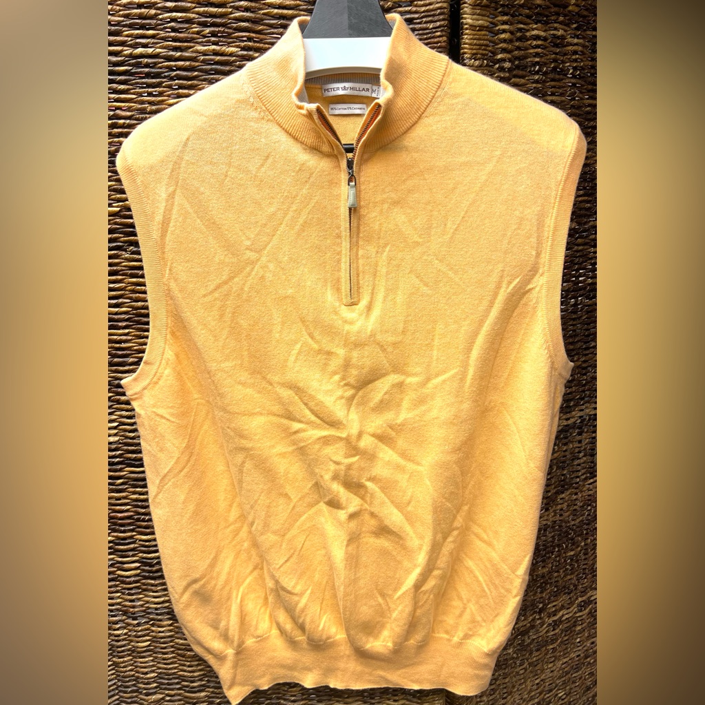 Peter Millar - Men's Orange Sweater Vest- Cashmere And Cotton Blend - Medium